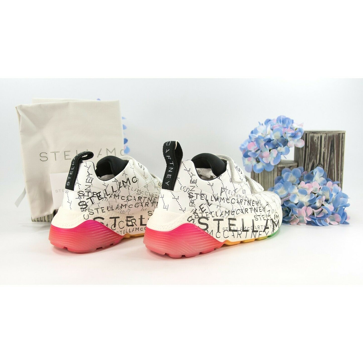 Stella McCarney Graffiti Rainbow Oversize Vegan Leather Sneakers 37 NIB