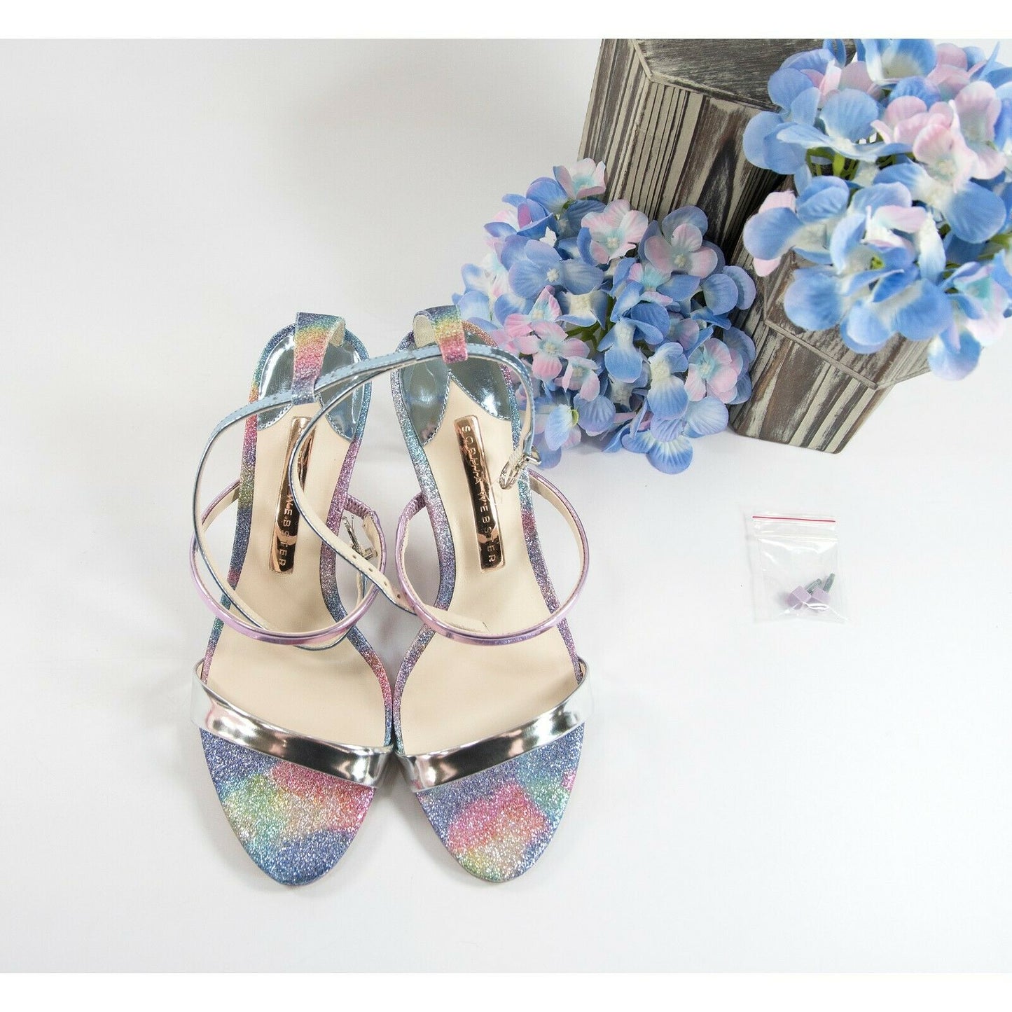 Sophia Webster Rosalind Mermaid Glitter Metallic Leather Heels Size 36.5 6.5 NIB