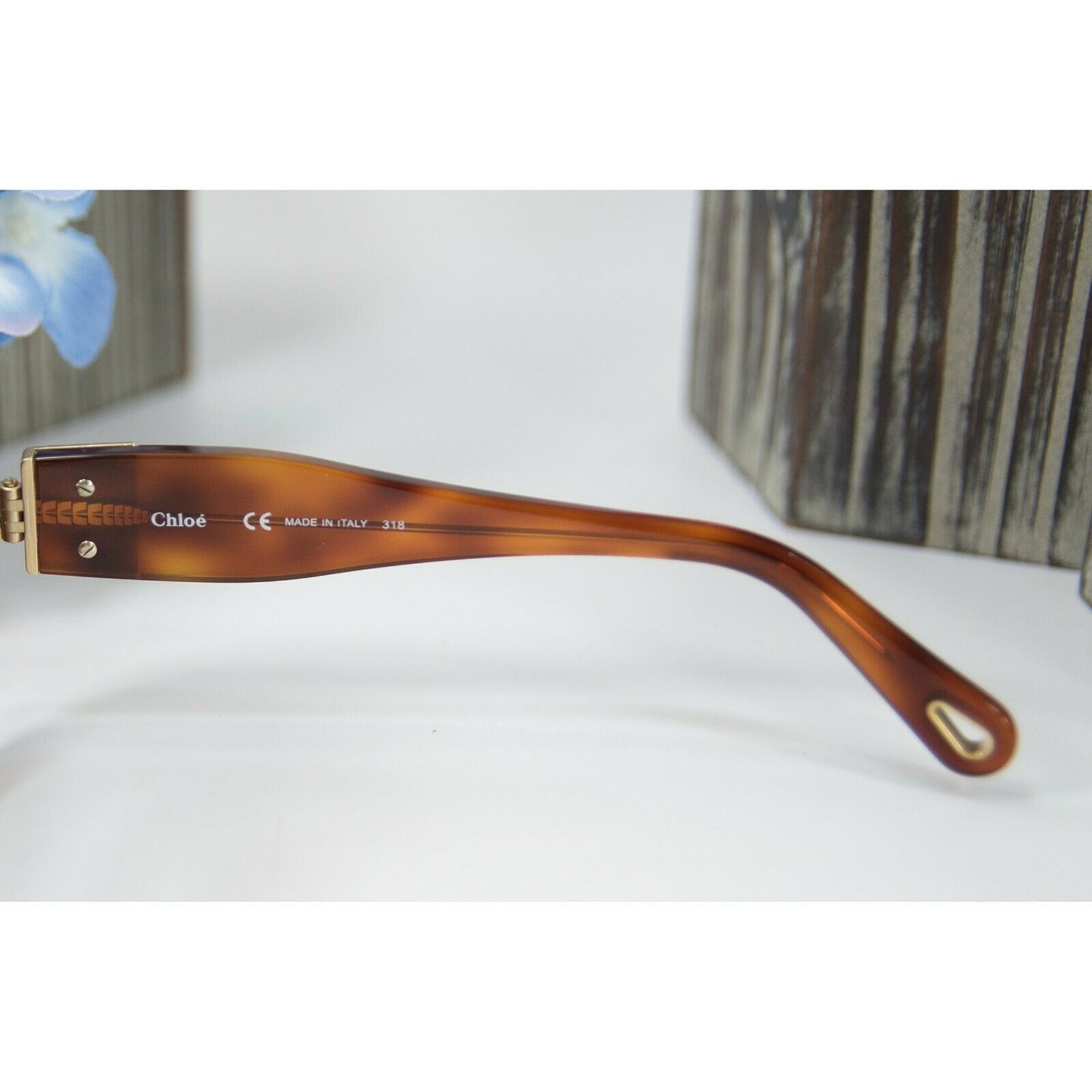 Chloe CE7435 Brown Gold Oversized Butterfly Logo Acrylic Sunglasses NWT Case