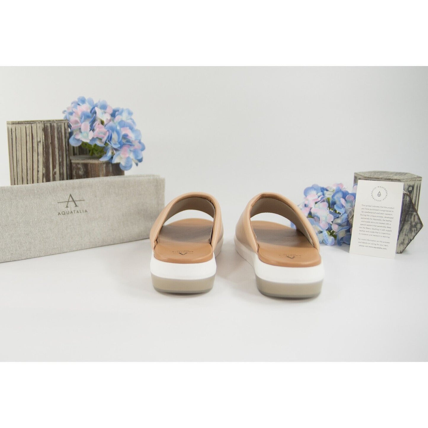 Aquatalia Sharla Cappucino Nappa Leather Open Toe Loafer Mule Flats Size 9.5 NIB