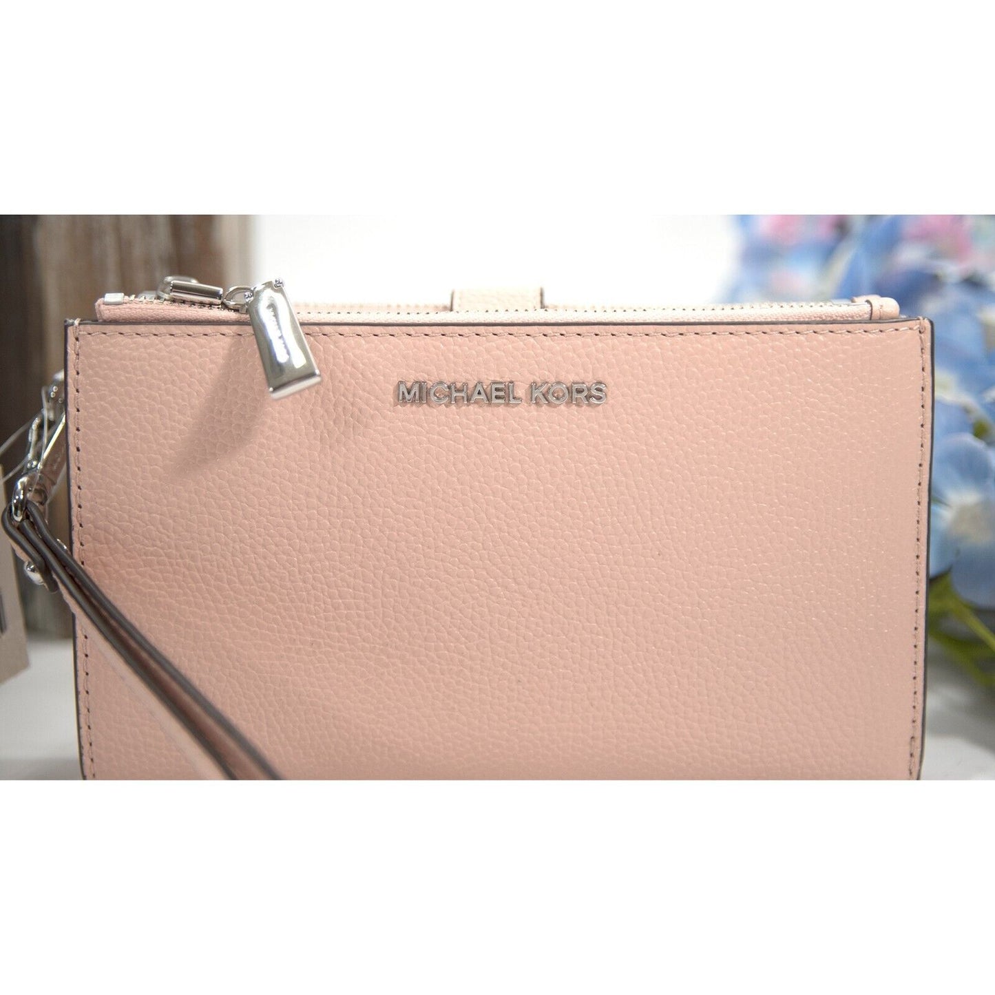 Michael Kors Jet Set Pink Pebbled Leather Double Zip Phone Wallet Wristlet NWT