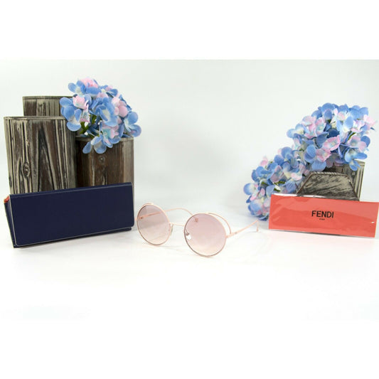 Fendi FF0343 Round FF Powder Pink Metal Sunglasses NWT Case
