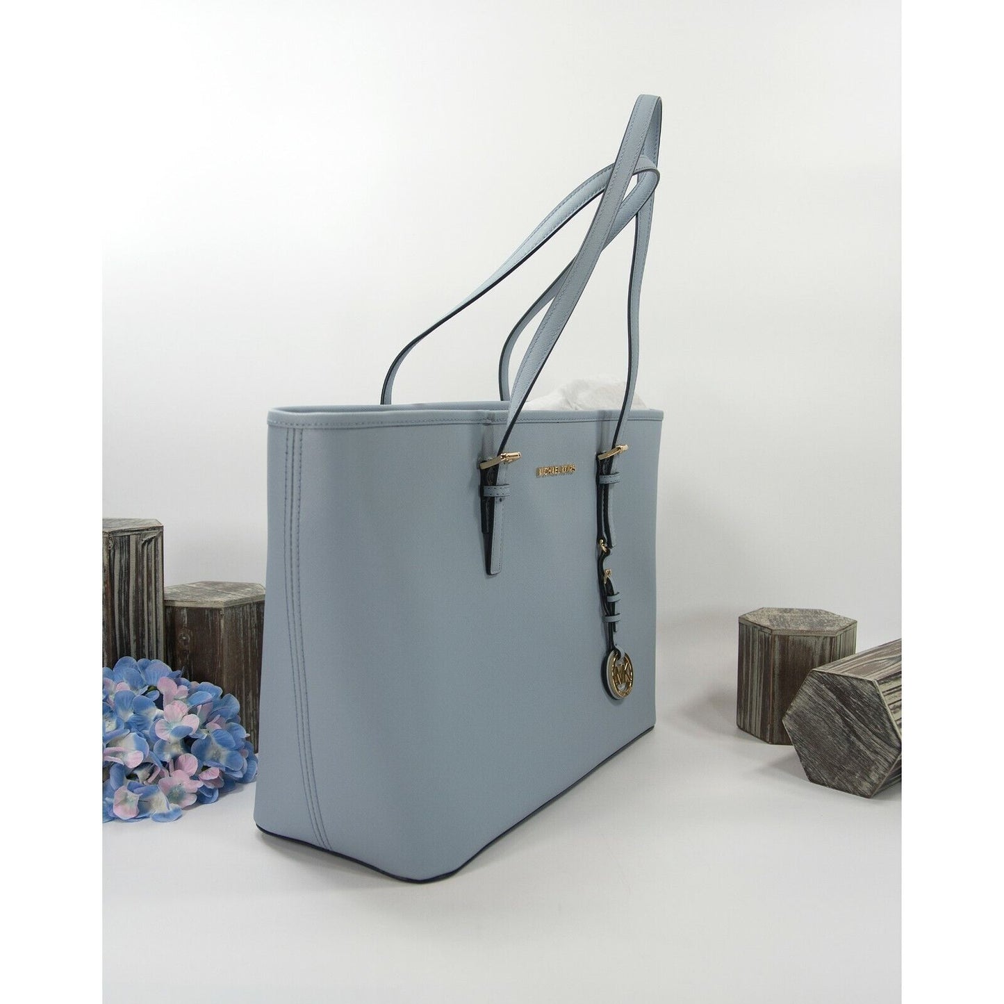 Michael Kors Pale Blue Saffiano Leather Multifunction Travel Tote Bag NWT