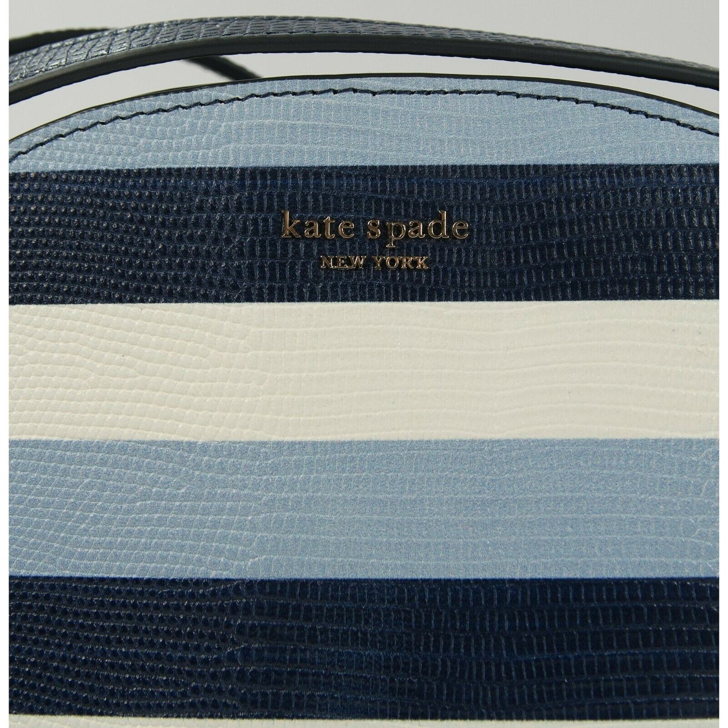 Kate Spade Sylvia Blue Lizard Embossed Stripe Leather Medium Dome Crossbody NWT