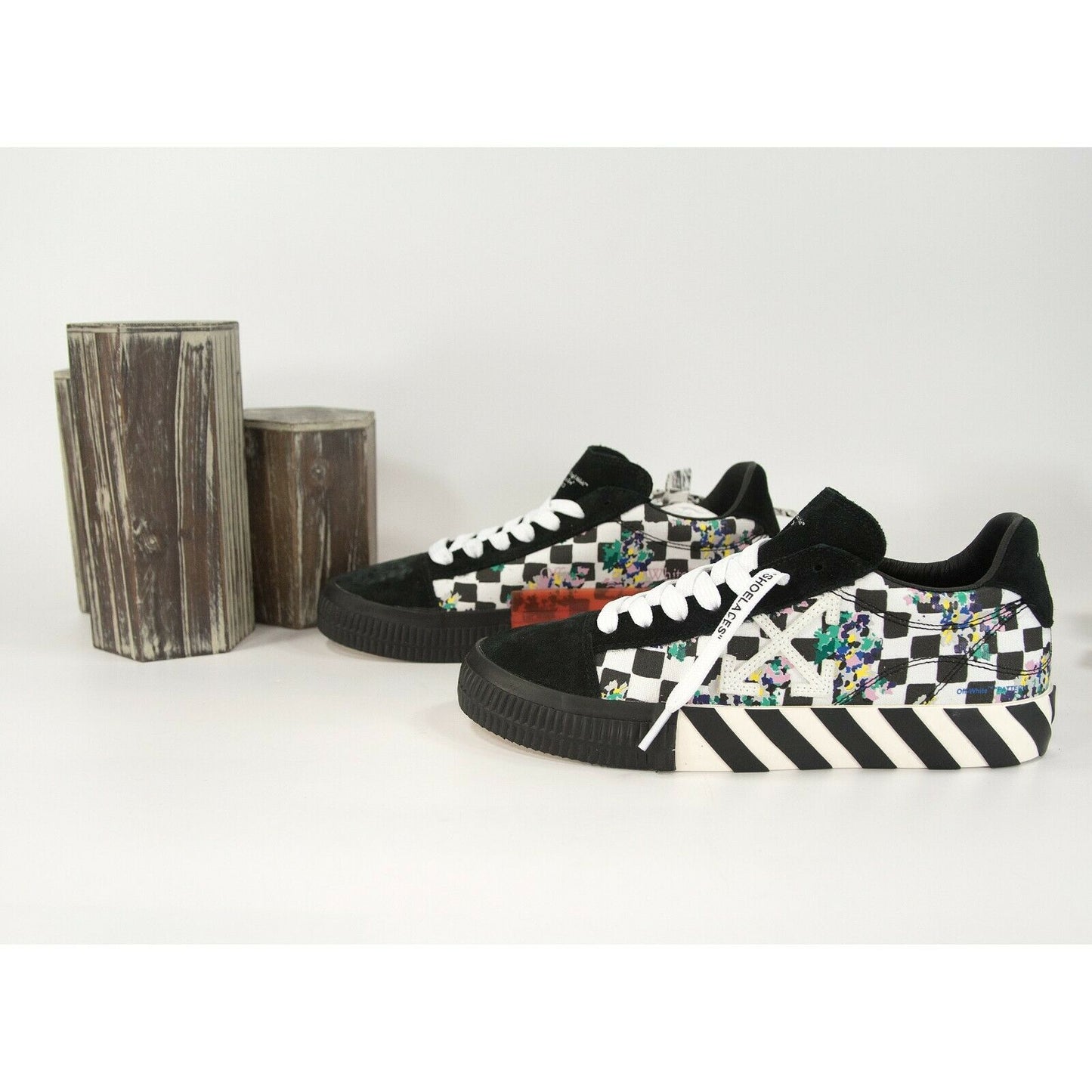 Off-White Limited Edition Printed Chek Canvas Low Vulcanized Sneakers 41 11 NIB