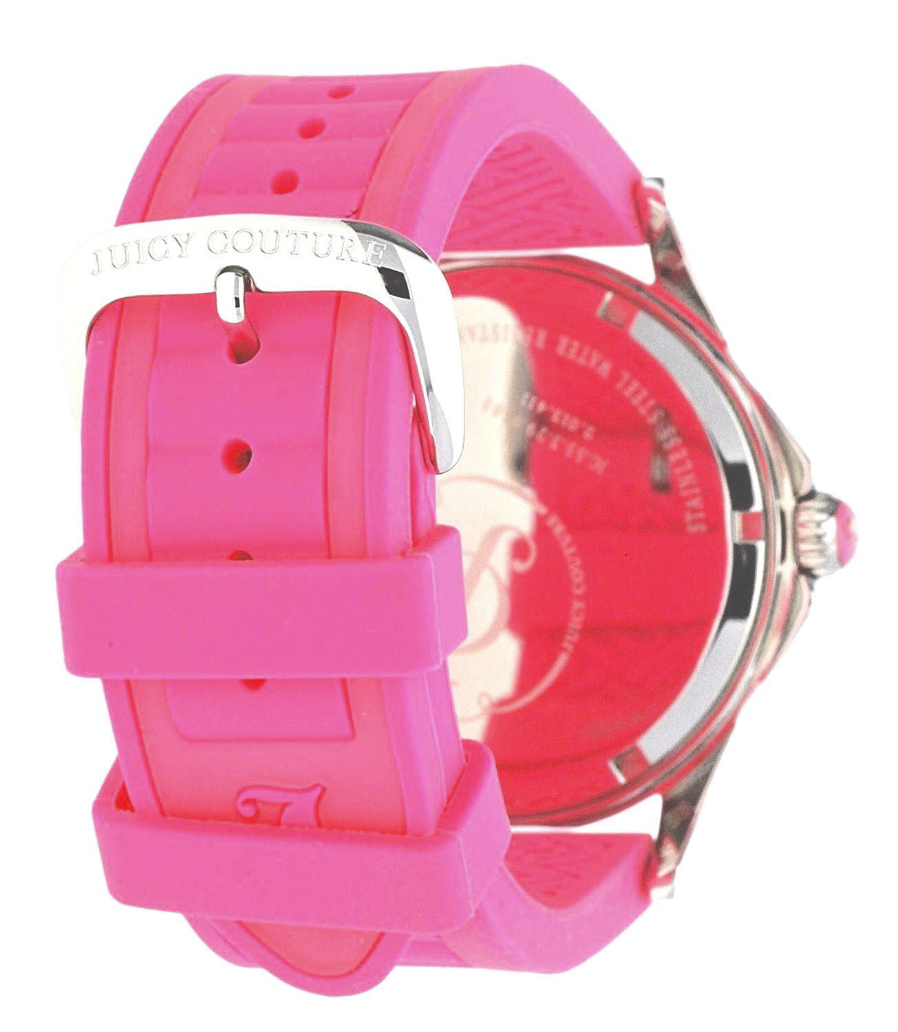 Juicy Couture Rich Girl Pink Neon Silicone Rubber Strap Silver Runway Watch