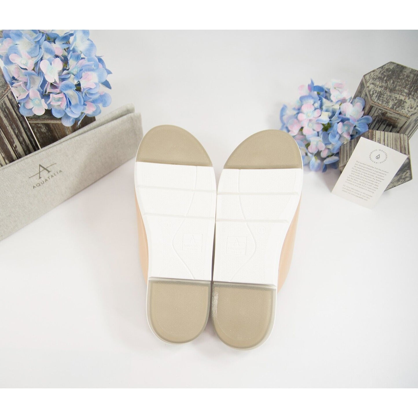 Aquatalia Sharla Cappucino Nappa Leather Open Toe Loafer Mule Flats Size 9.5 NIB