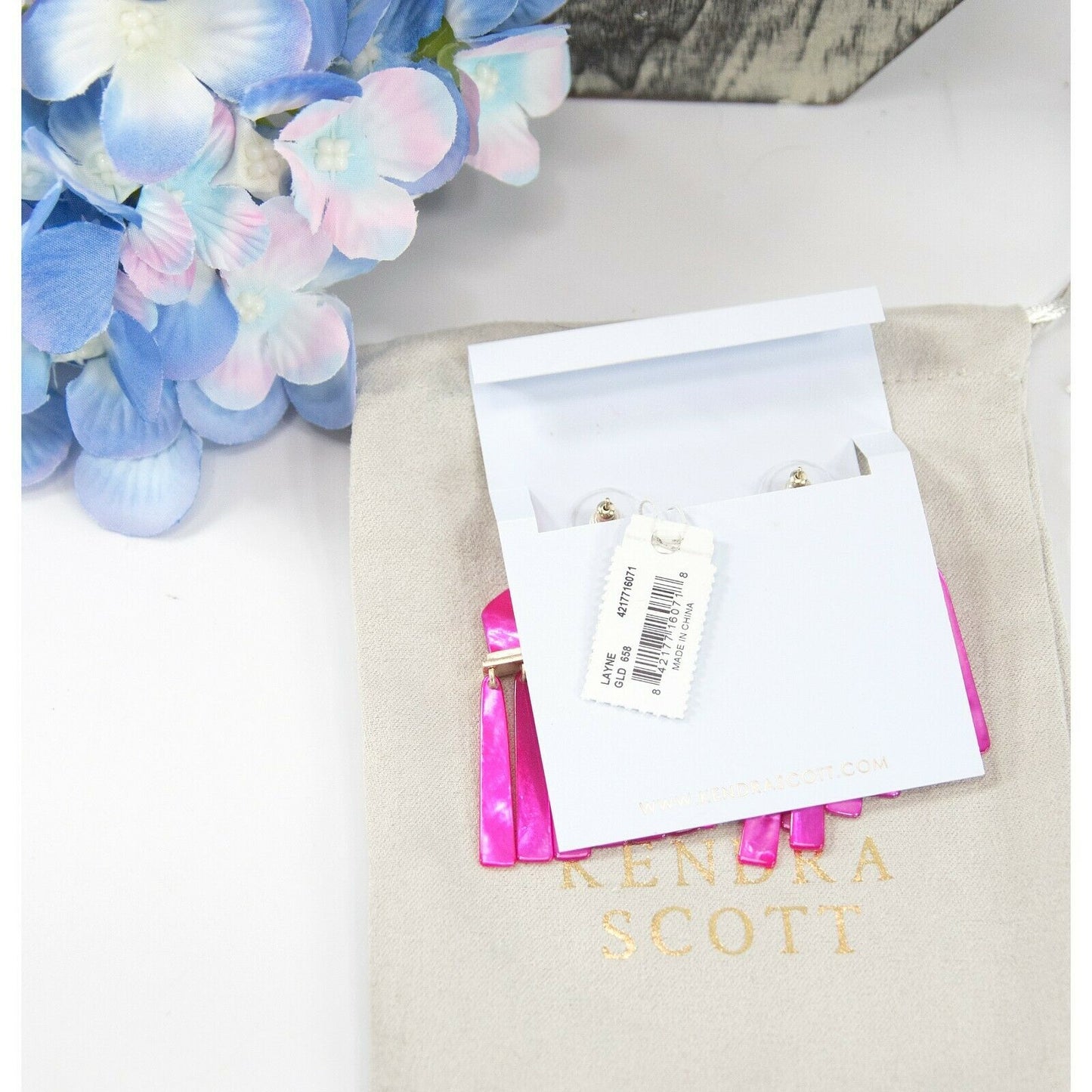 Kendra Scott Layne Magenta Mother of Pearl Gold Fringe Large Drop Earrings NWT