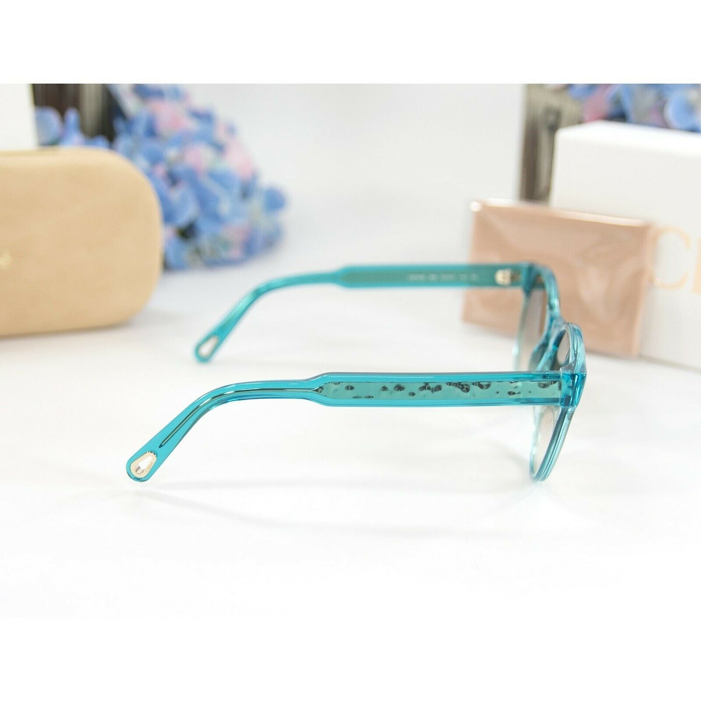 Chloe CE753S Aqua Gold Gradient Acrylic Metal Logo Sunglasses NWT Case