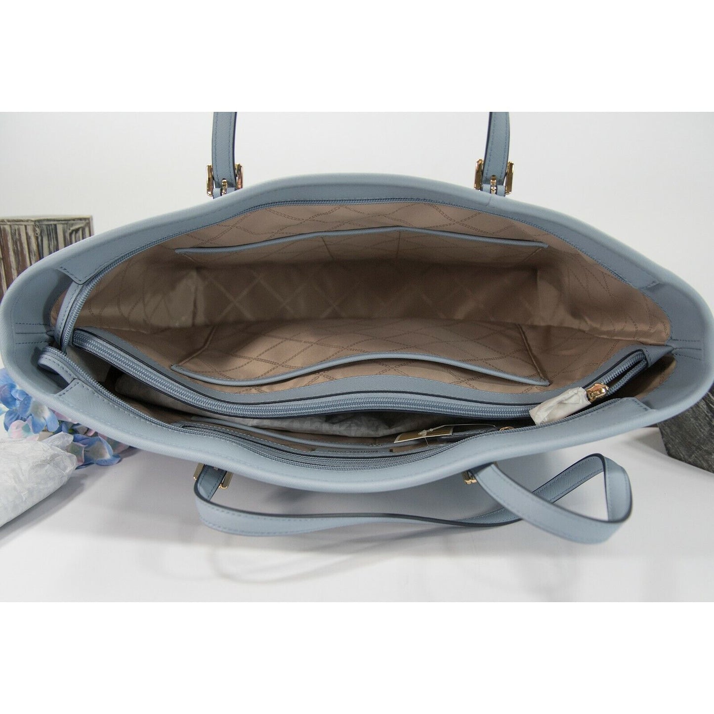 Michael Kors Pale Blue Saffiano Leather Multifunction Travel Tote Bag NWT
