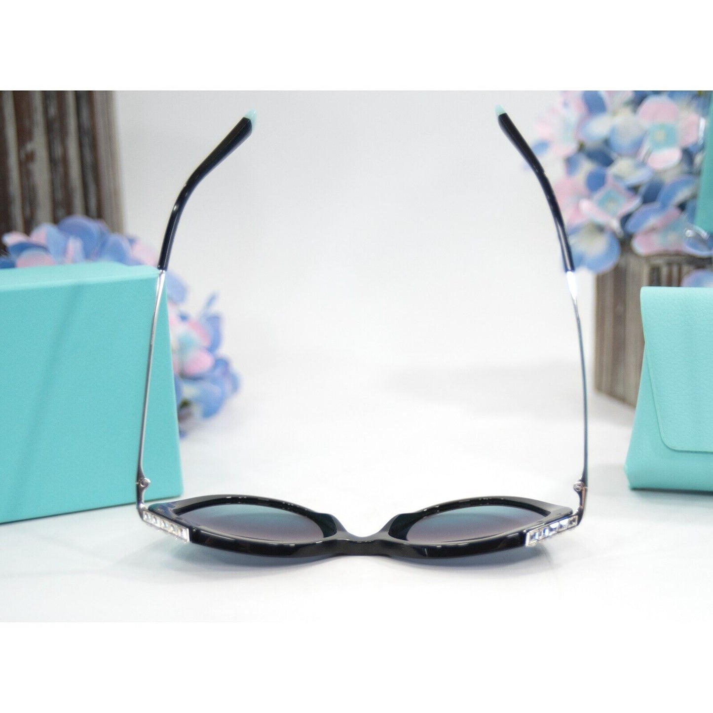 Tiffany & Co. TF4173B Black Frame Crystal Tiffany Blue Sunglasses NWT Case