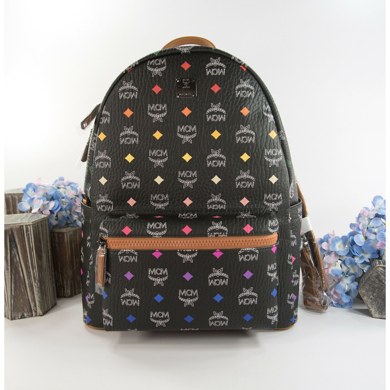 Mcm Stark Monogram Logo Backpack In Black