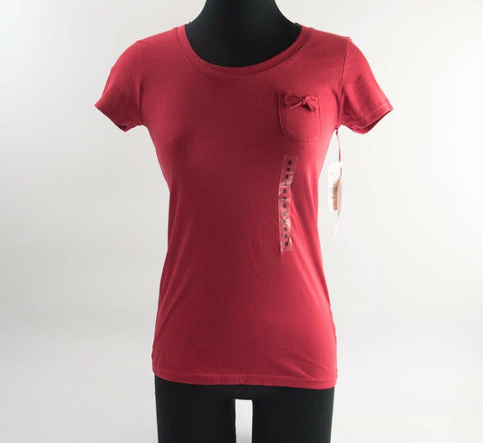 Outlooks Red Bow Pocket Top T Shirt Tee Knit Top Small NWT