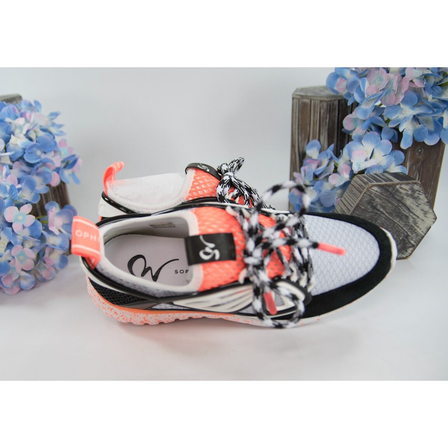 Sophia Webster Fly By Black Orange Neoprene Patent Leather Sneakers Size 37 NIB