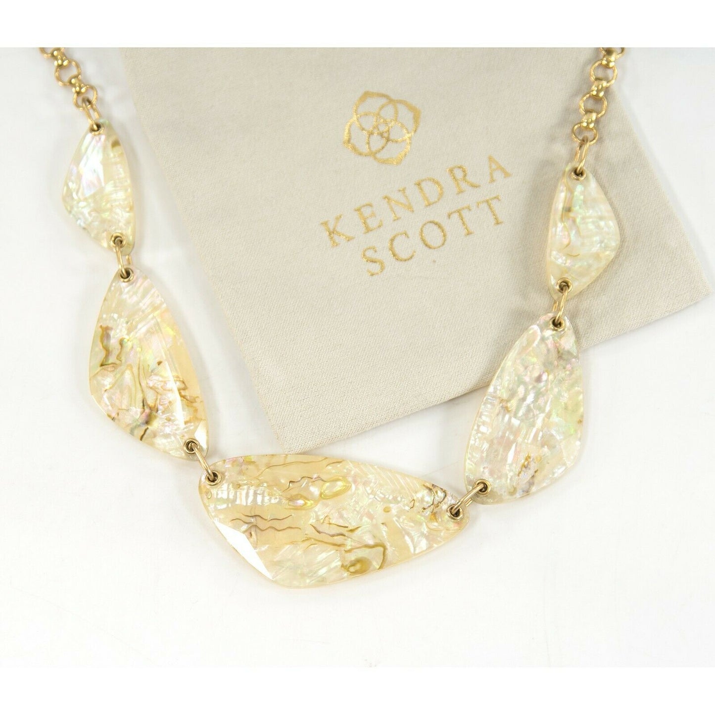 Kendra Scott McKenna White Abalone Gold Statement Necklace NWT
