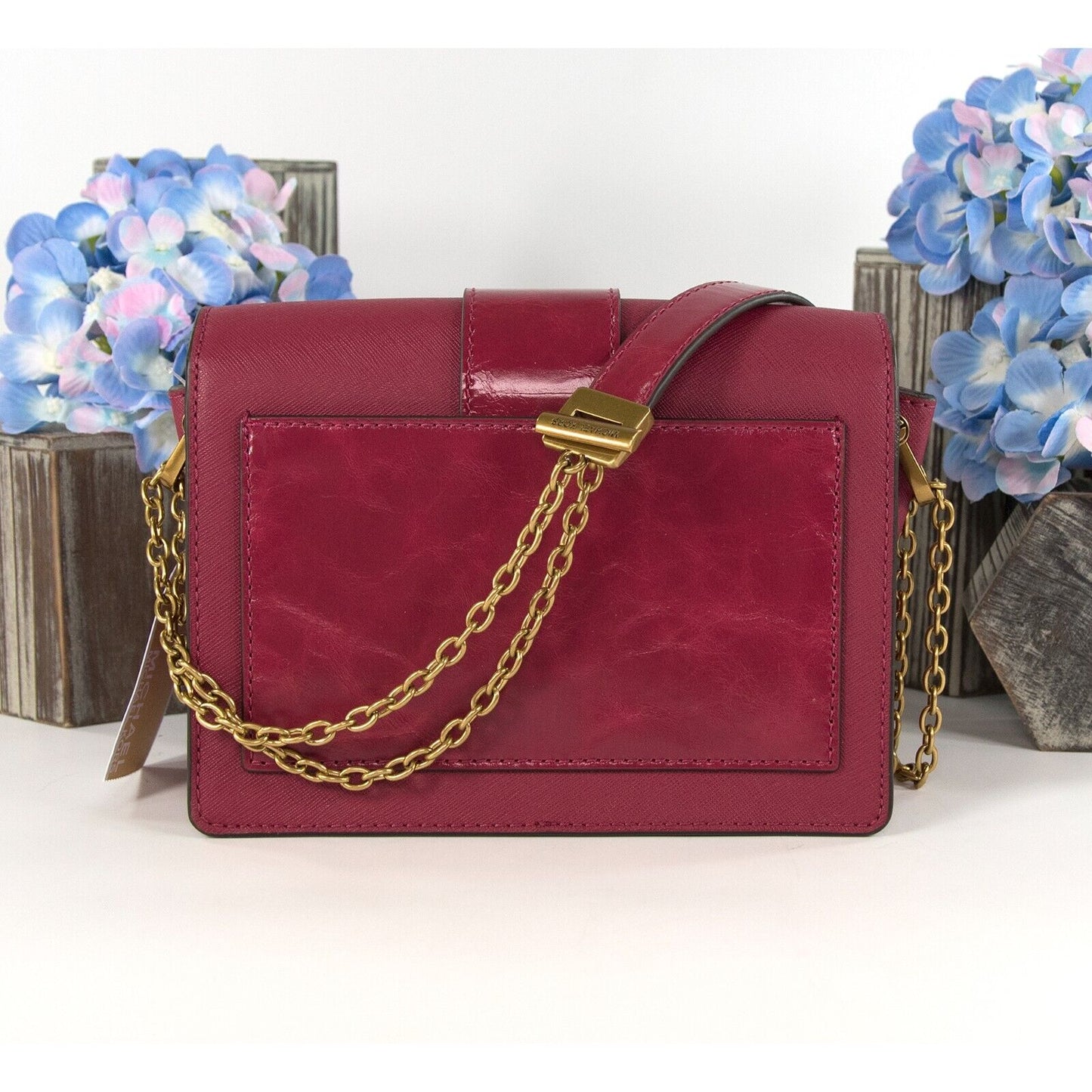 Michael Kors Berry Glazed Leather Hayden Medium Messenger Bag NWT