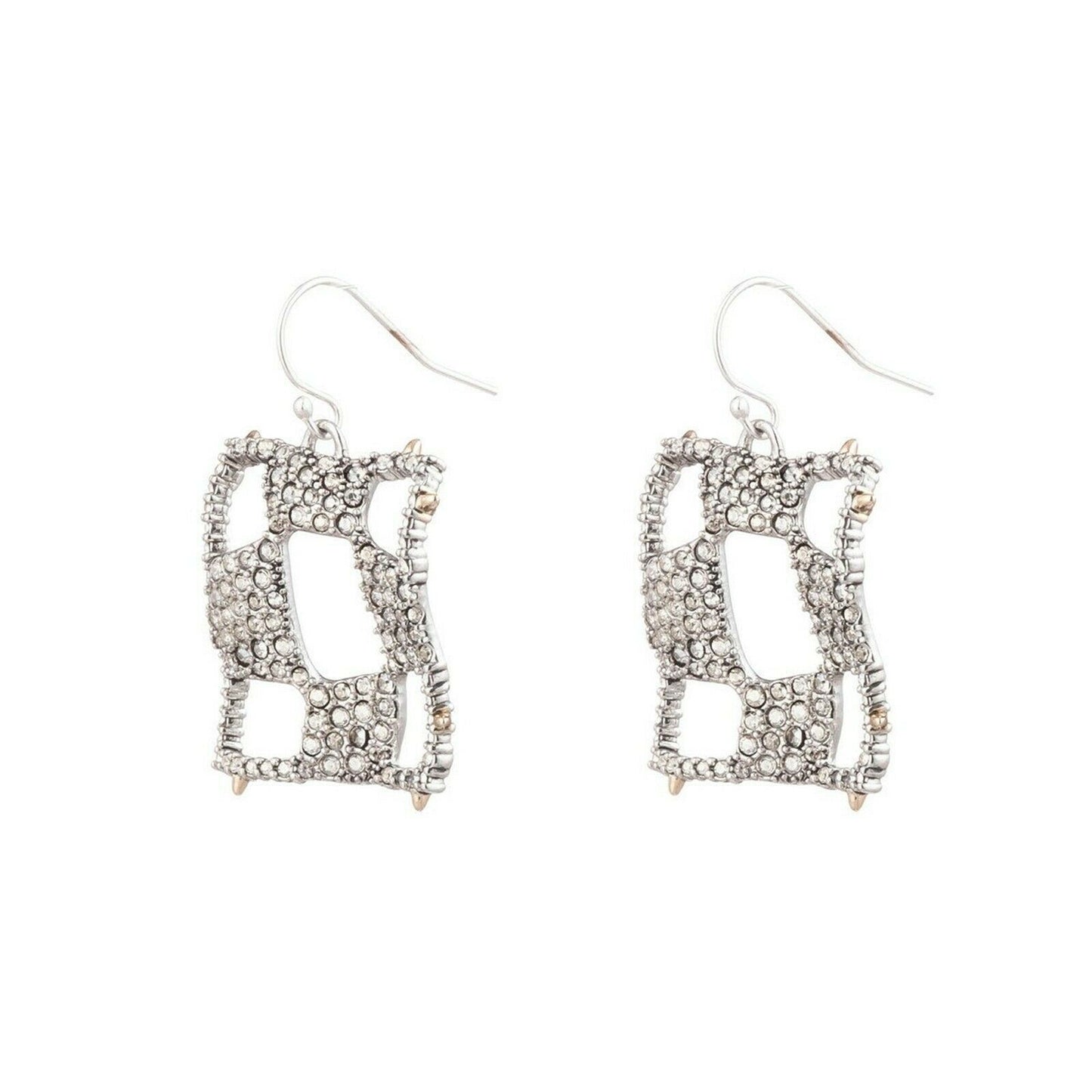 Alexis Bittar Crystal Modern Georgian Checkerboard Rhodium Drop Earrings NWT