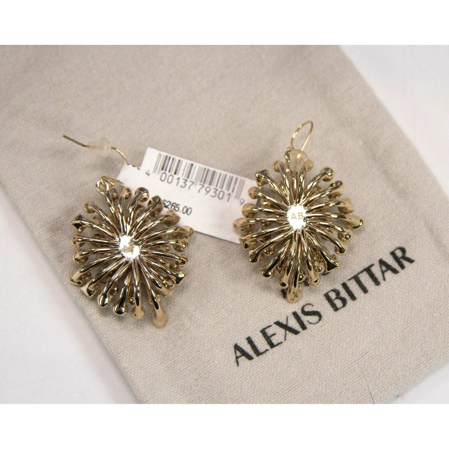 Alexis Bittar Gold Navette Starburst Crystal Large Drop Earrings NWT