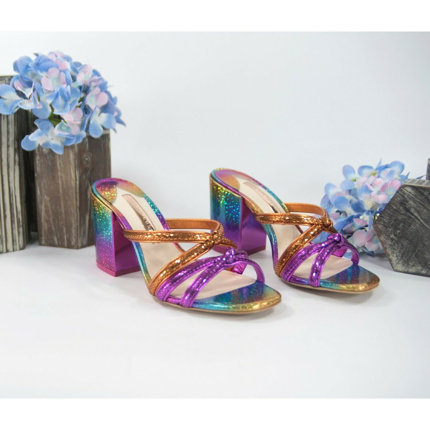 Sophia Webster Freya Rainbow Leather Mid Mules Heels Size 36 NIB