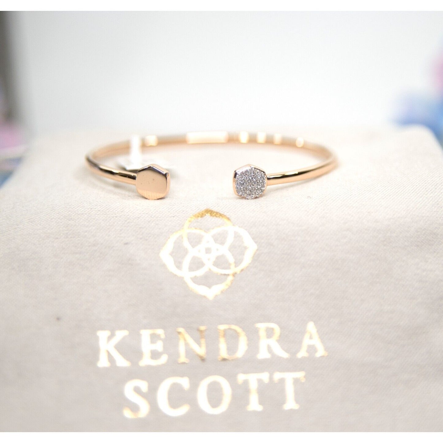 Kendra Scott Davis 18k Rose Gold Vermeil Diamond Open Cuff Bracelet NWT