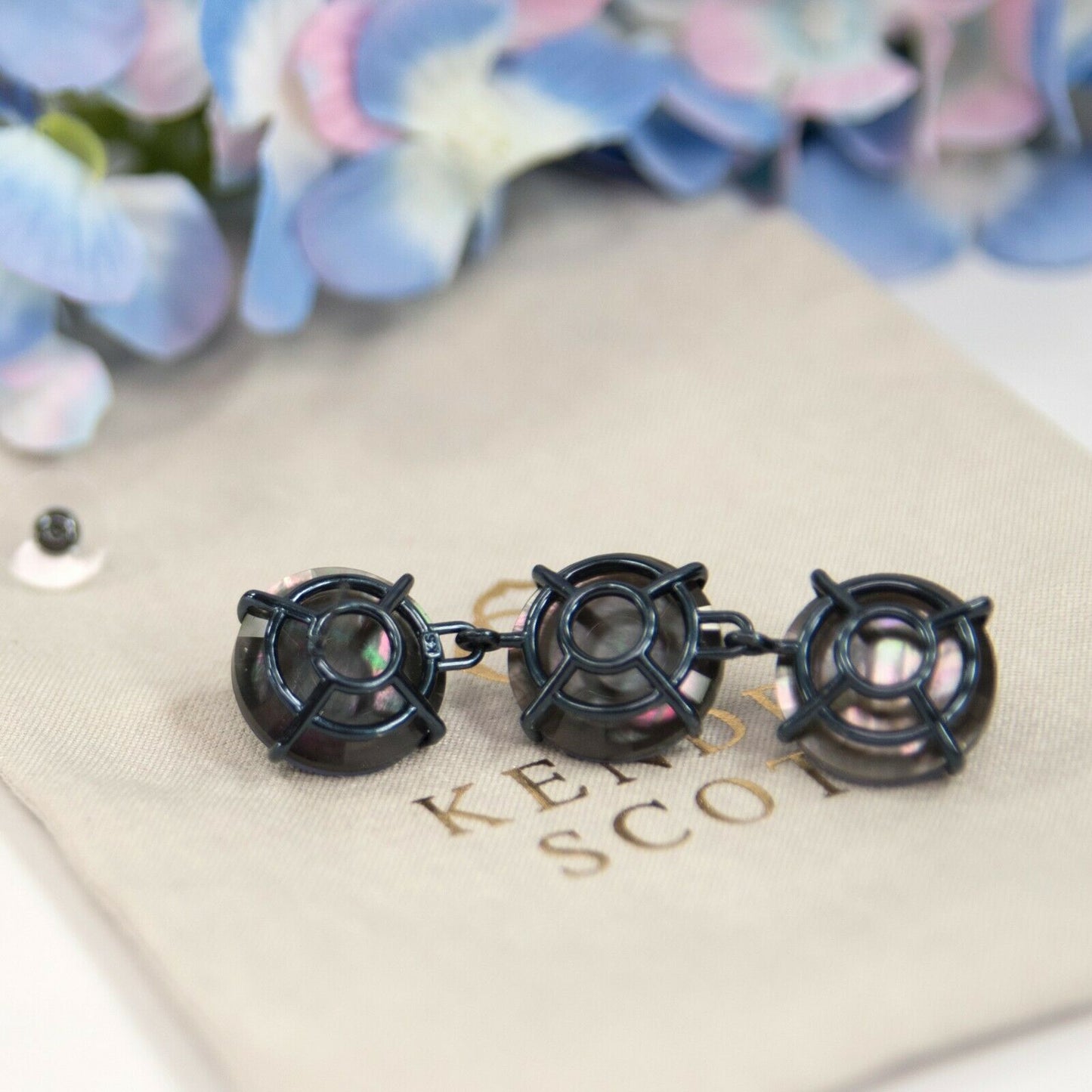 Kendra Scott Jolie Linear Navy Black Mother of Pearl Drop Dangle Earrings NWT