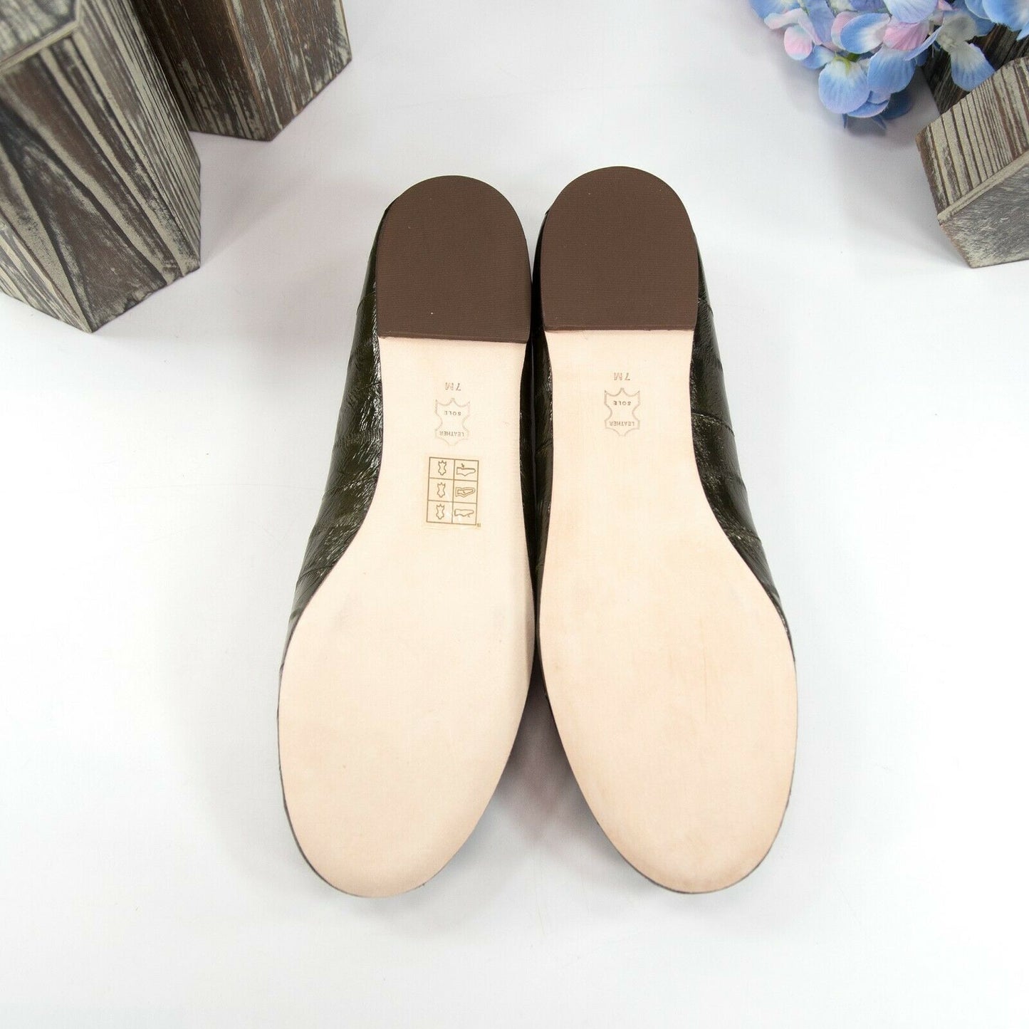 Tory Burch Olive Eelskin Tory Charm Ballet Flats 7 NIB