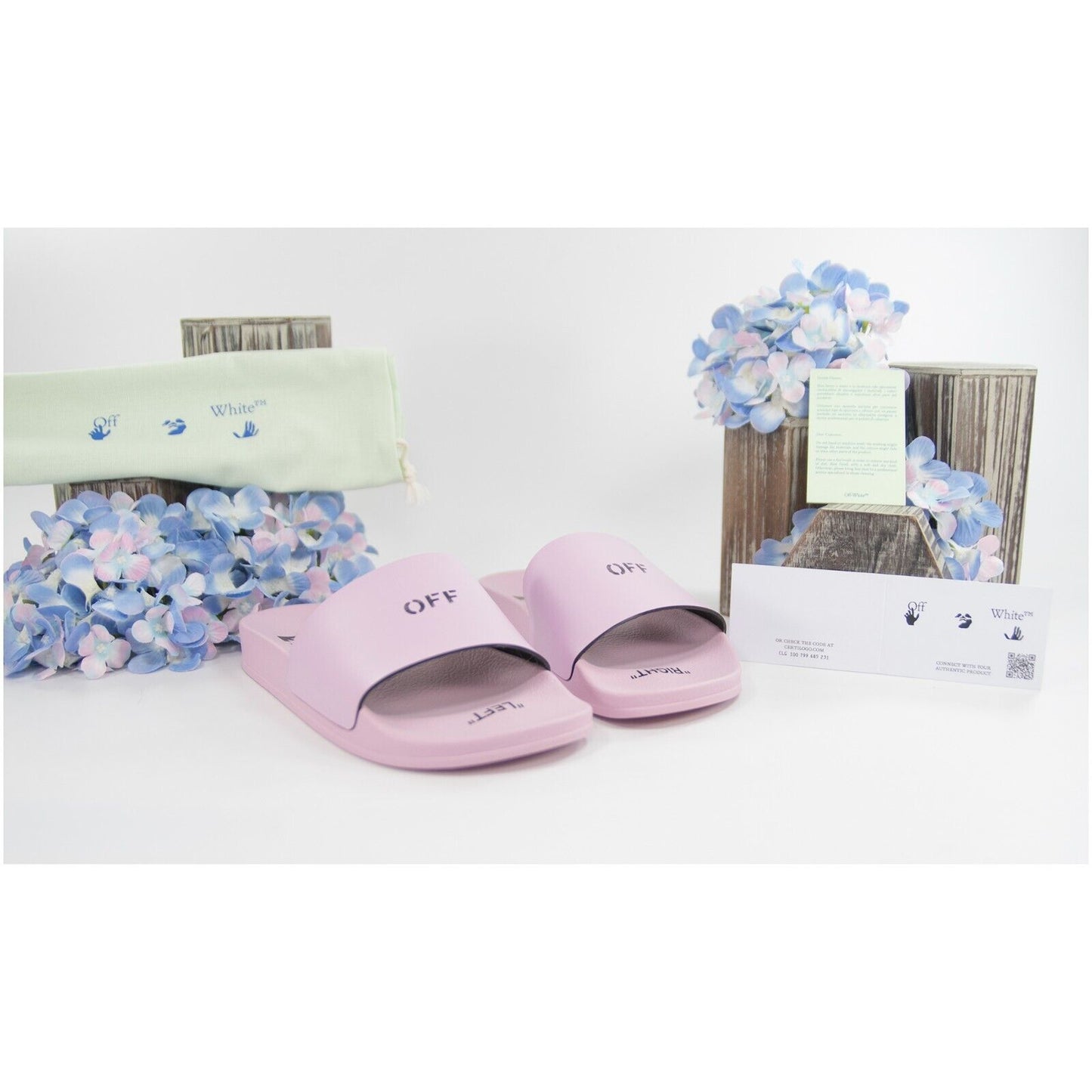 Off-White HF Lilac Purple Logo Rubber Pool Slides 37 NIB