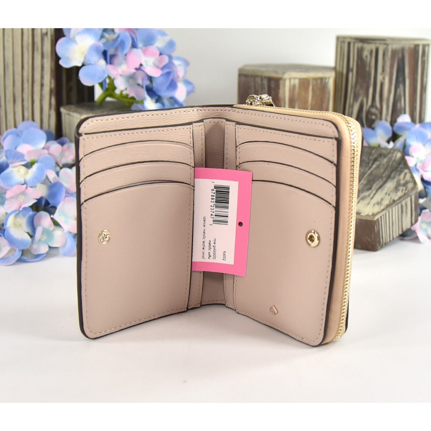 Kate Spade Rose Gold Leather Spencer Compact Wallet NWT