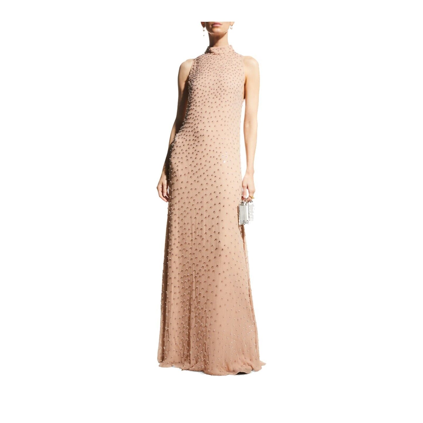 Alexis Kaza Blush Crystal Encrusted Feather Open Back Silk Gown XS NWT $3674