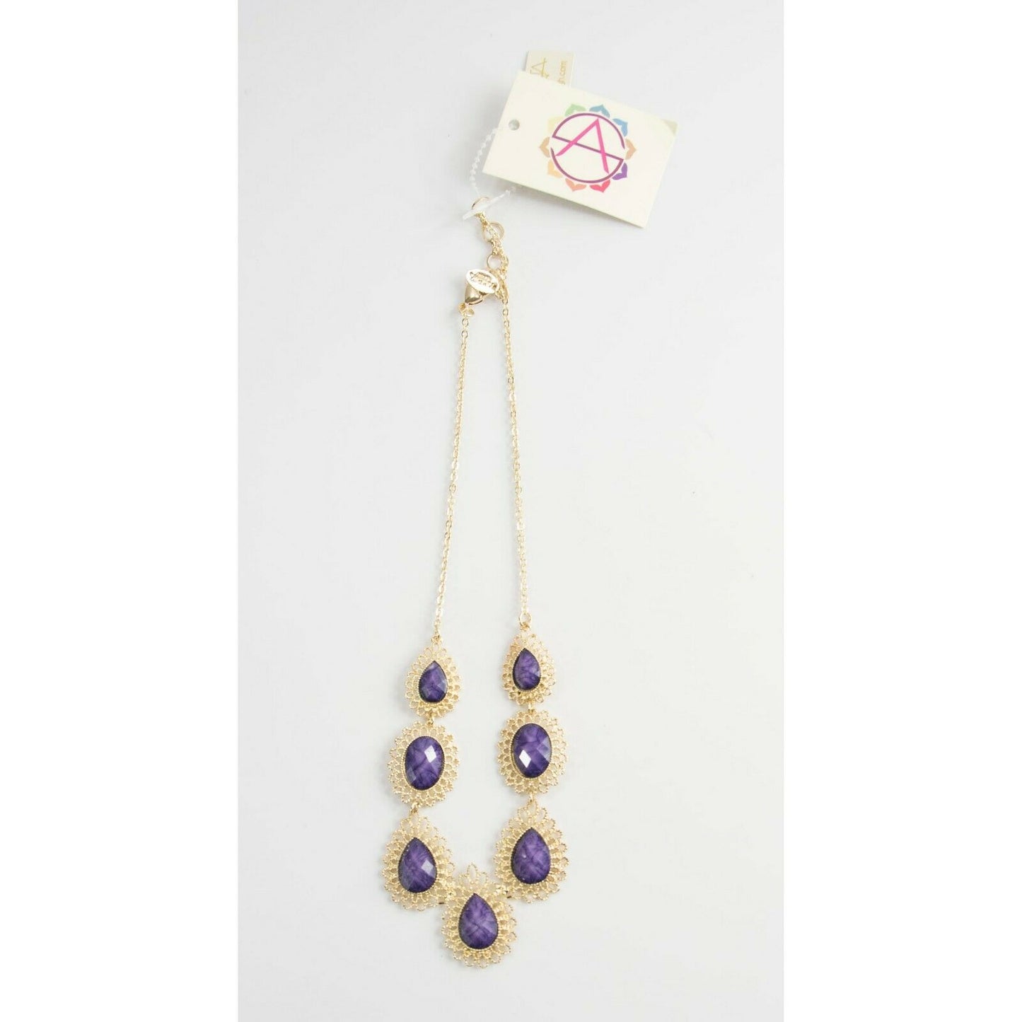 Amrita Singh Amethyst Resin Filigree Surf Lodge Gold Tone Necklace NKC 9931 NWT