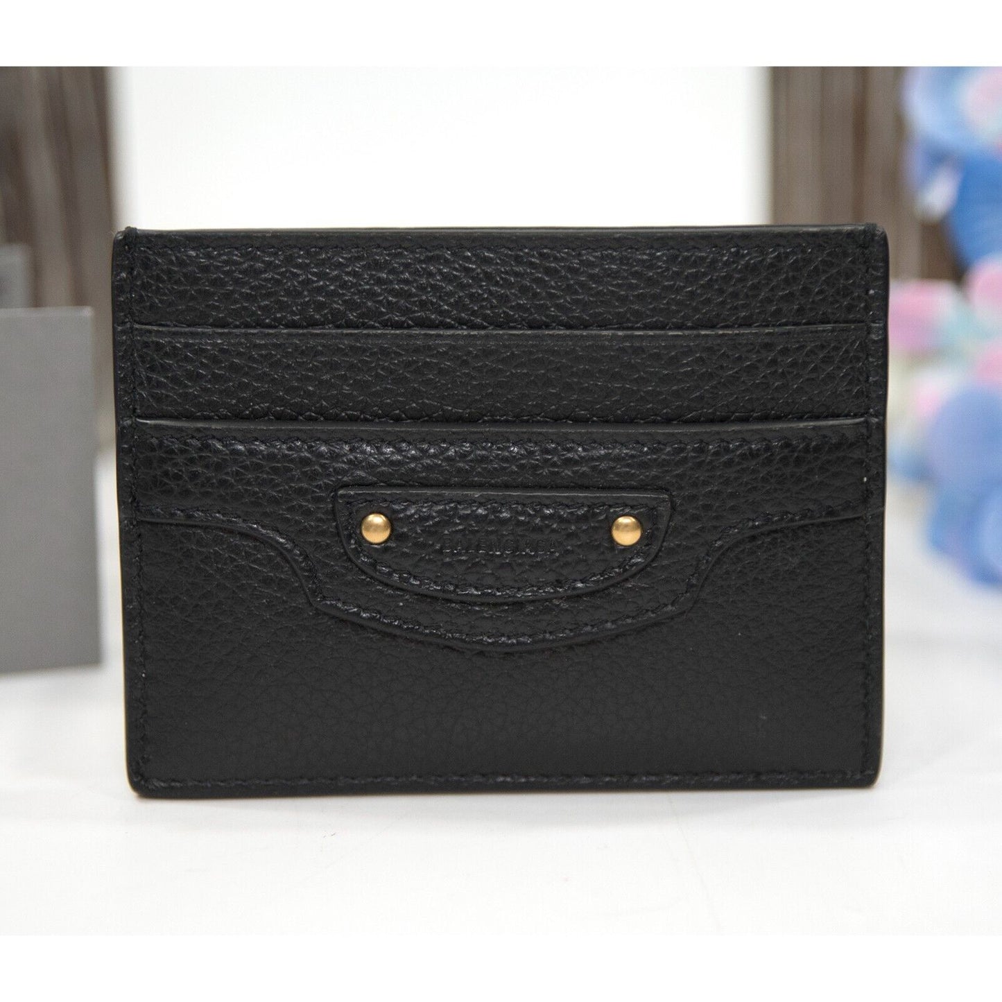 Balenciaga Black Leather Leather Logo City Card Case Mini Wallet NWT