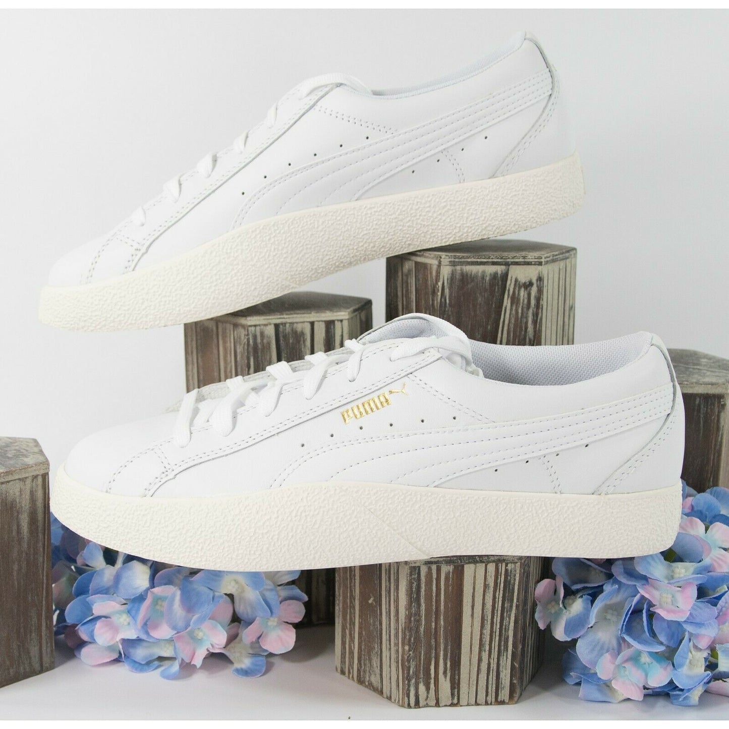 Puma White Tumble Leather Love Court Athletic Sneakers 9.5 NIB