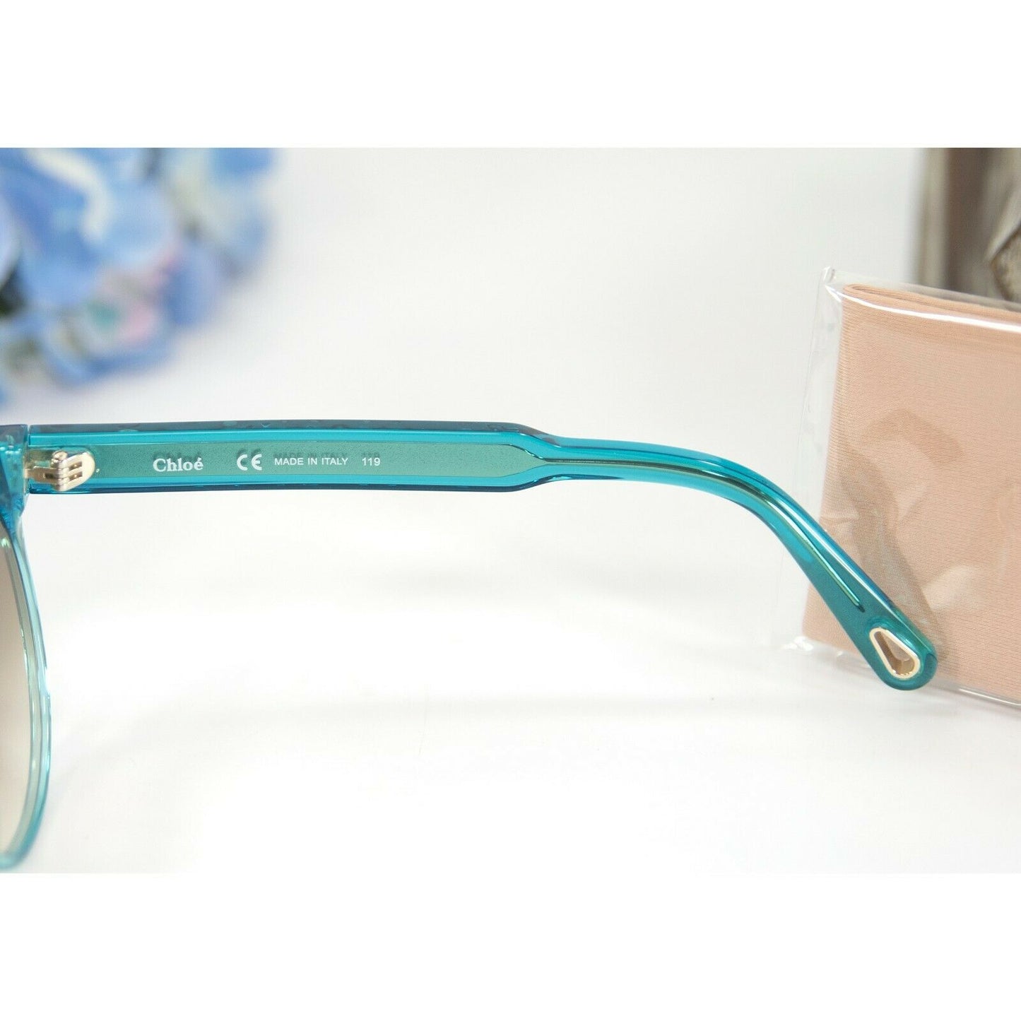 Chloe CE753S Aqua Gold Gradient Acrylic Metal Logo Sunglasses NWT Case