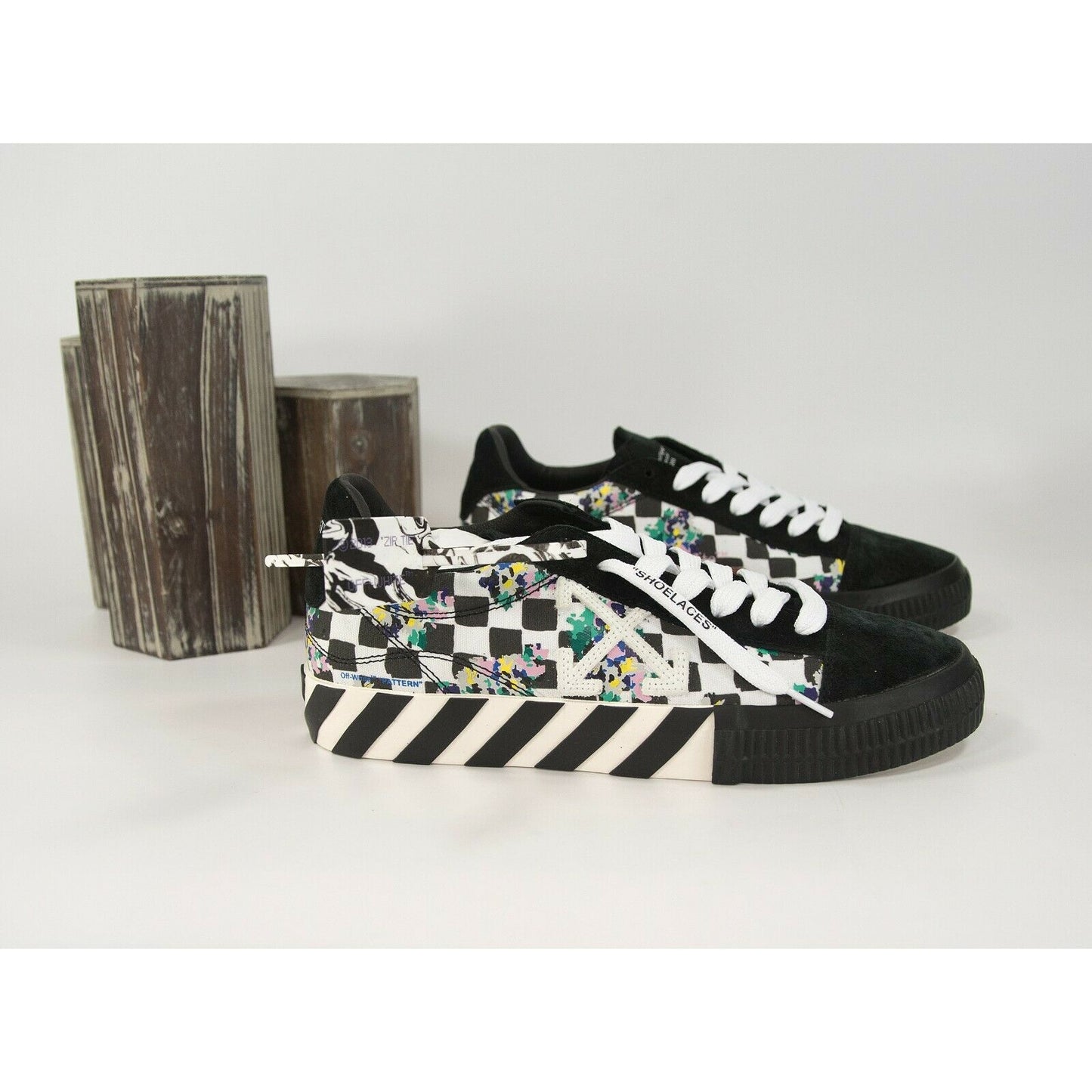 Off-White Limited Edition Printed Chek Canvas Low Vulcanized Sneakers 41 11 NIB