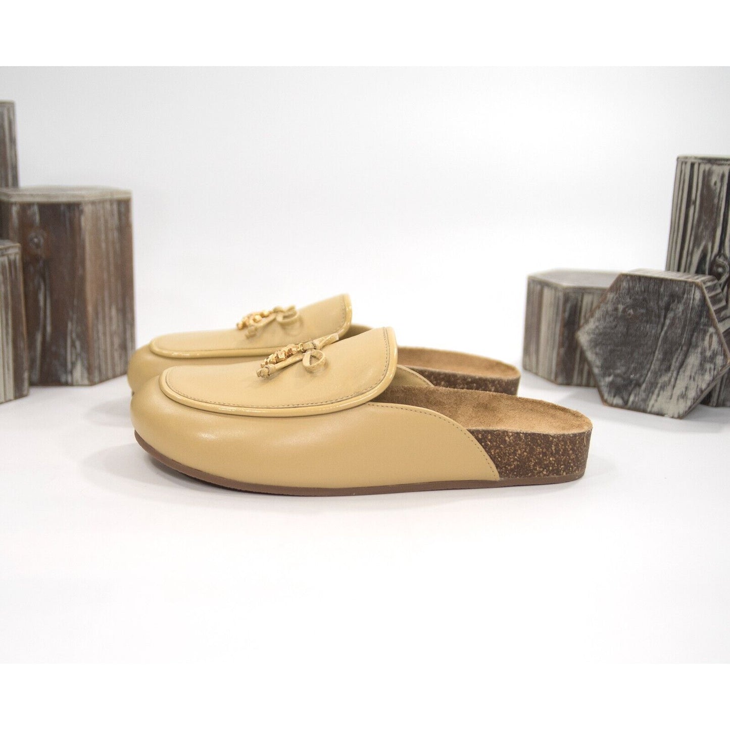 Tory Burch Honey Leather Charm Slip On Mule Size 6 NIB