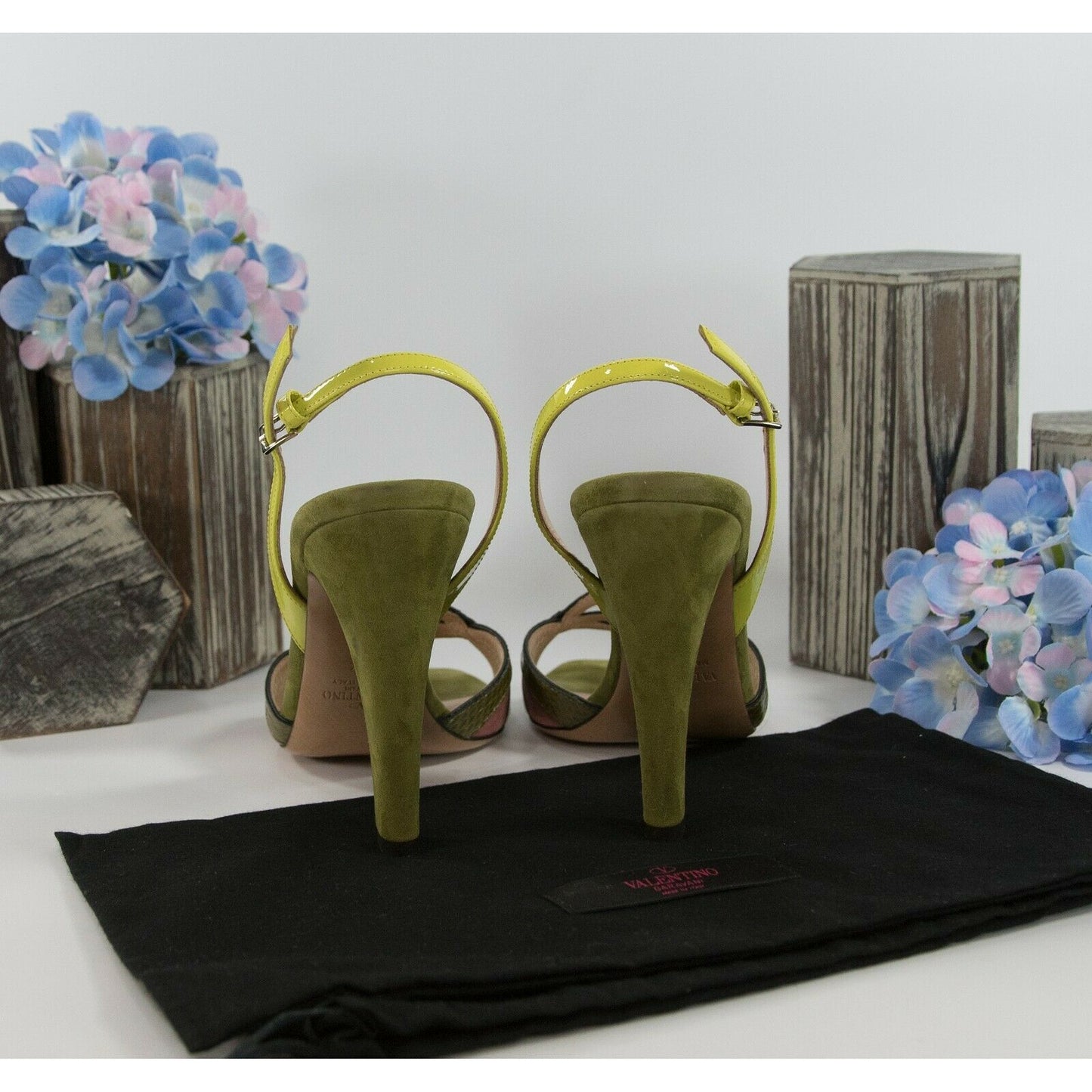 Valentino Limited Edition Cupid Heart Army Green Suede Python Heels 37 7 NIB