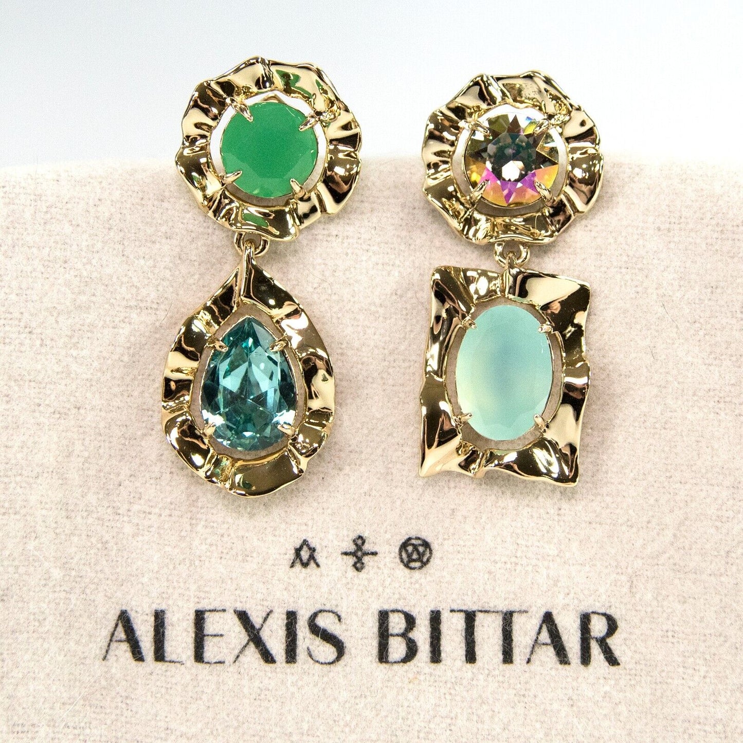 Alexis Bittar Crystal Ancient Coin Large Mismatched Drop Earrings NWT