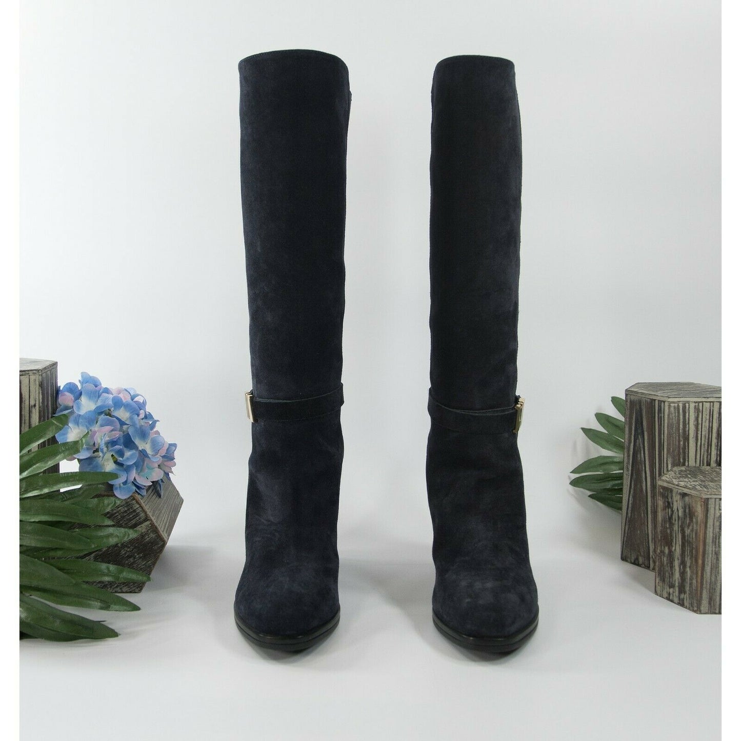 Tods Purple Blue Galassia Suede Knee High Gomma T85 Heeled Boots 37.5 7.5 NIB