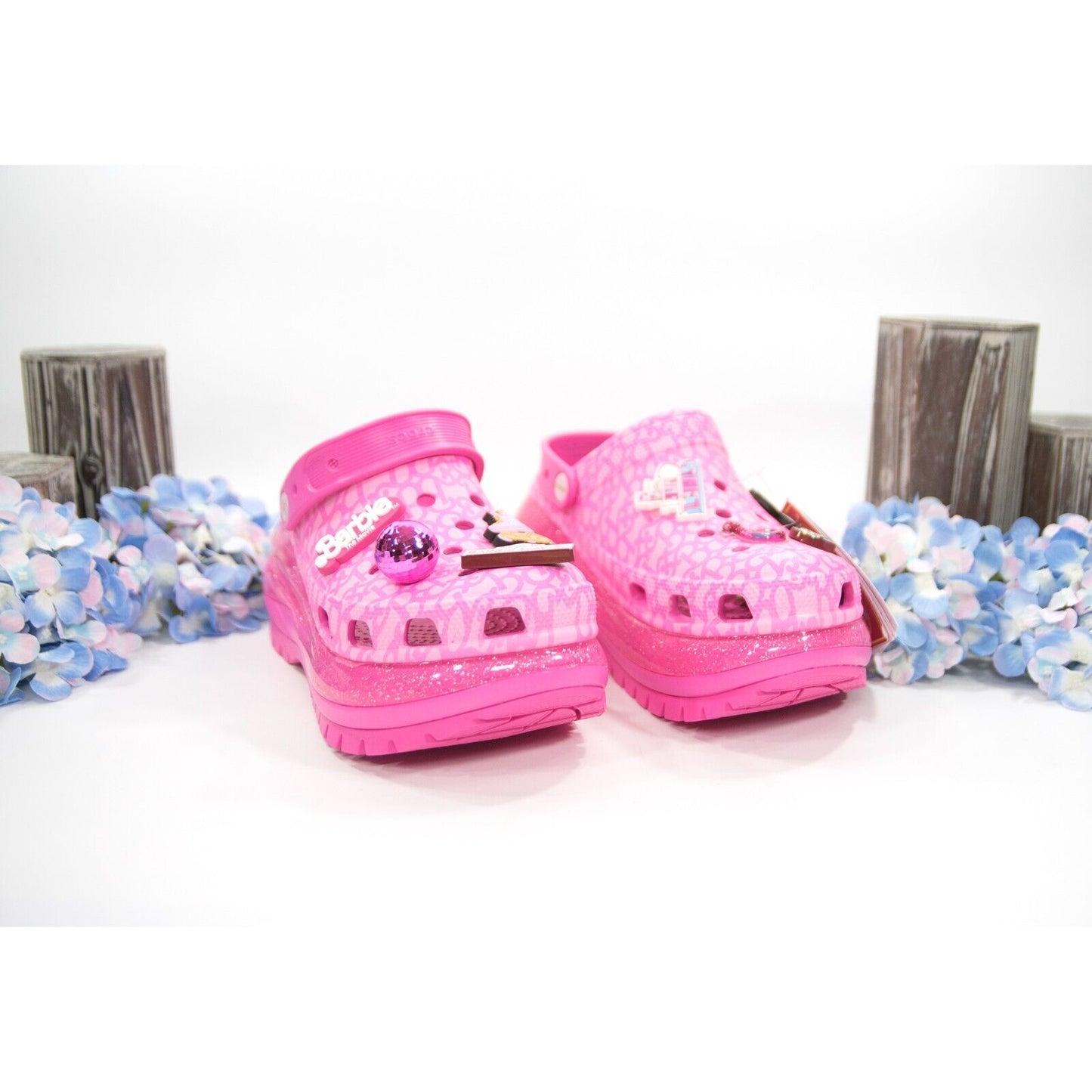 Crocs X Barbie The Movie Electric Pink Mega Crush Clog with Jibbitz NWT