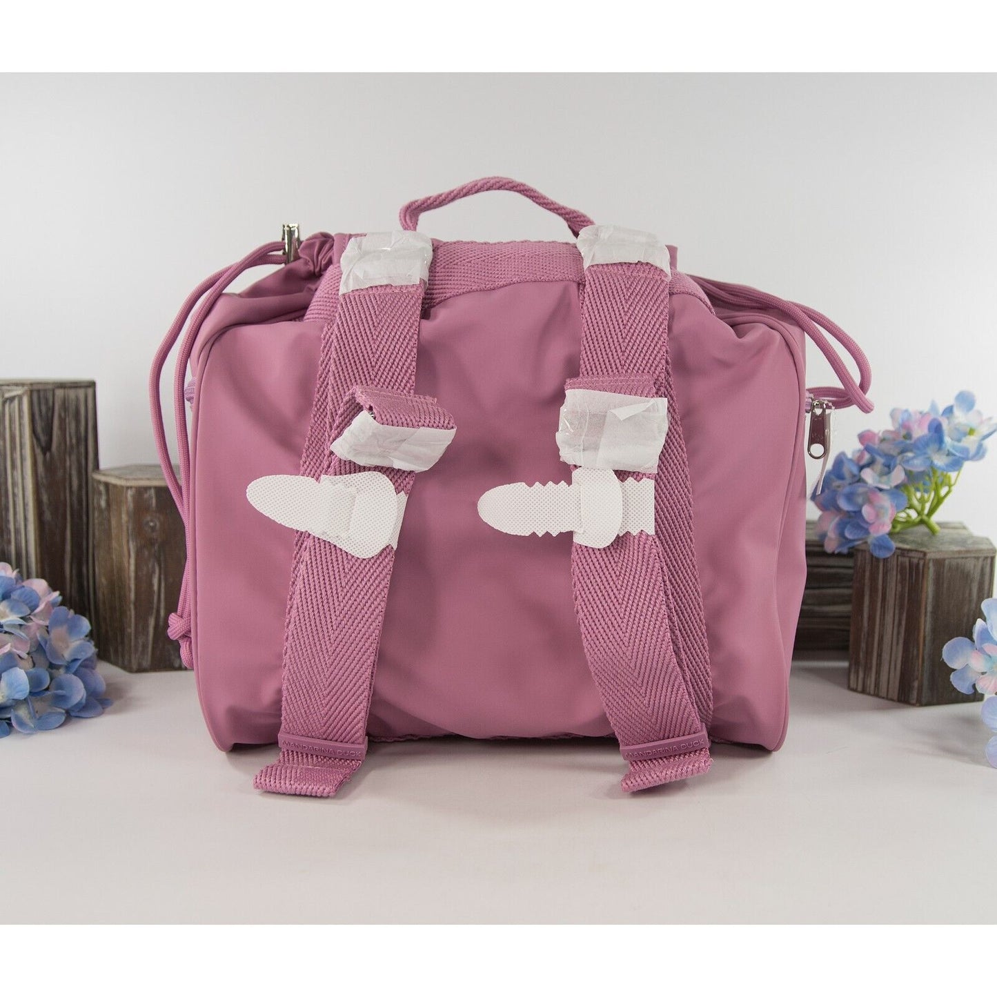 Mandarina Duck Mauve Pink Drawstring Utility Large Backpack Book Bag NWT