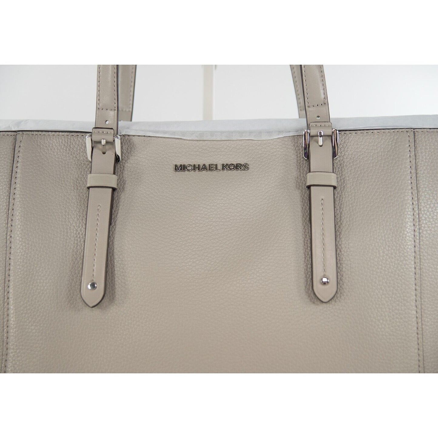 Michael Kors Pearl Grey Leather Aria Large Travel Tote Bag NWT