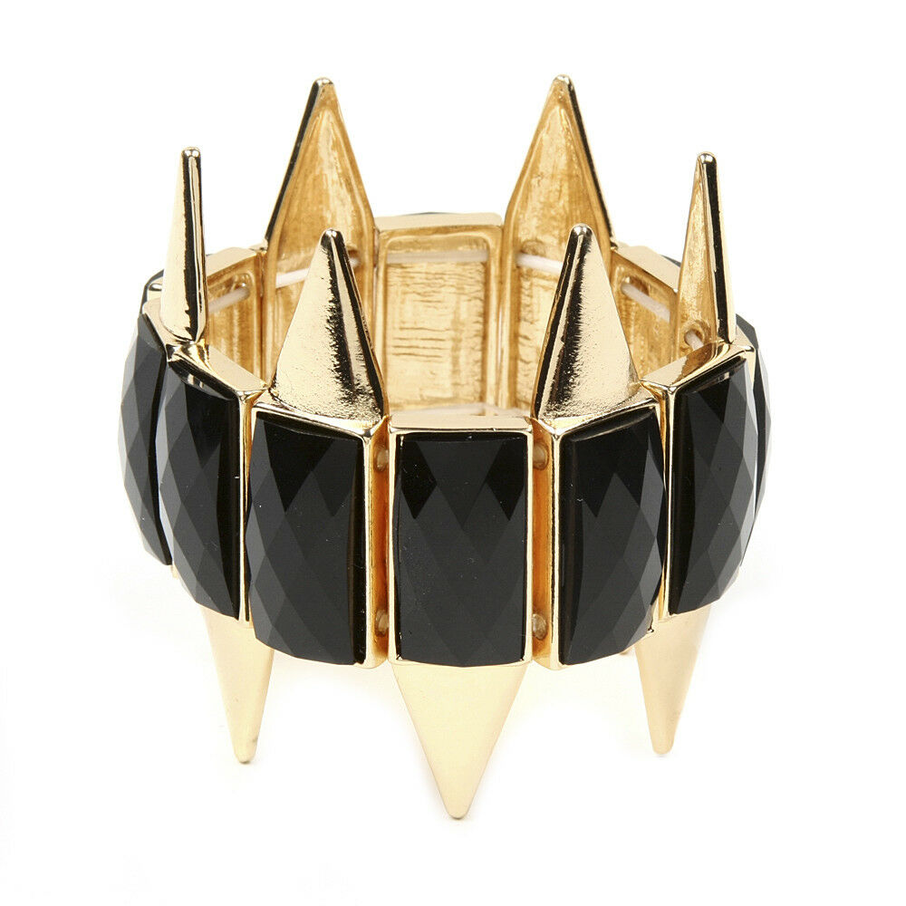 Amrita Singh Gold Black Resin Spike Wisteria Stretch Bracelet BRC 5125 NWT