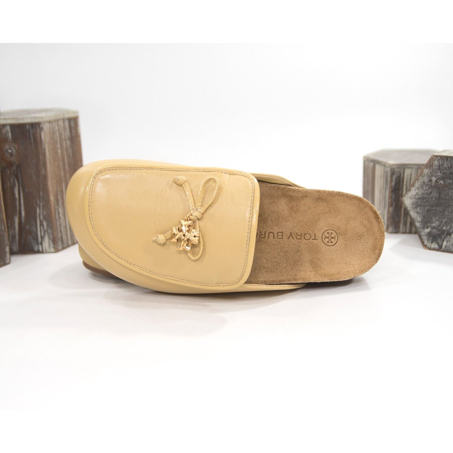 Tory Burch Honey Leather Charm Slip On Mule Size 6 NIB