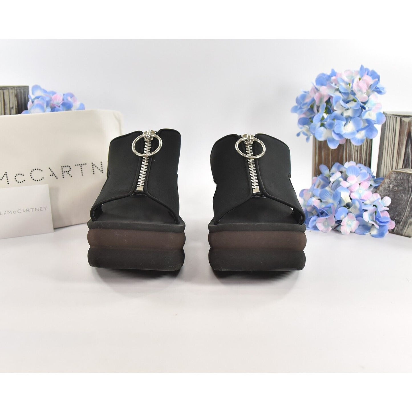 Stella McCarney Slide Stretch Scuba Black Neoprene Wedge Platform 39.5 NIB
