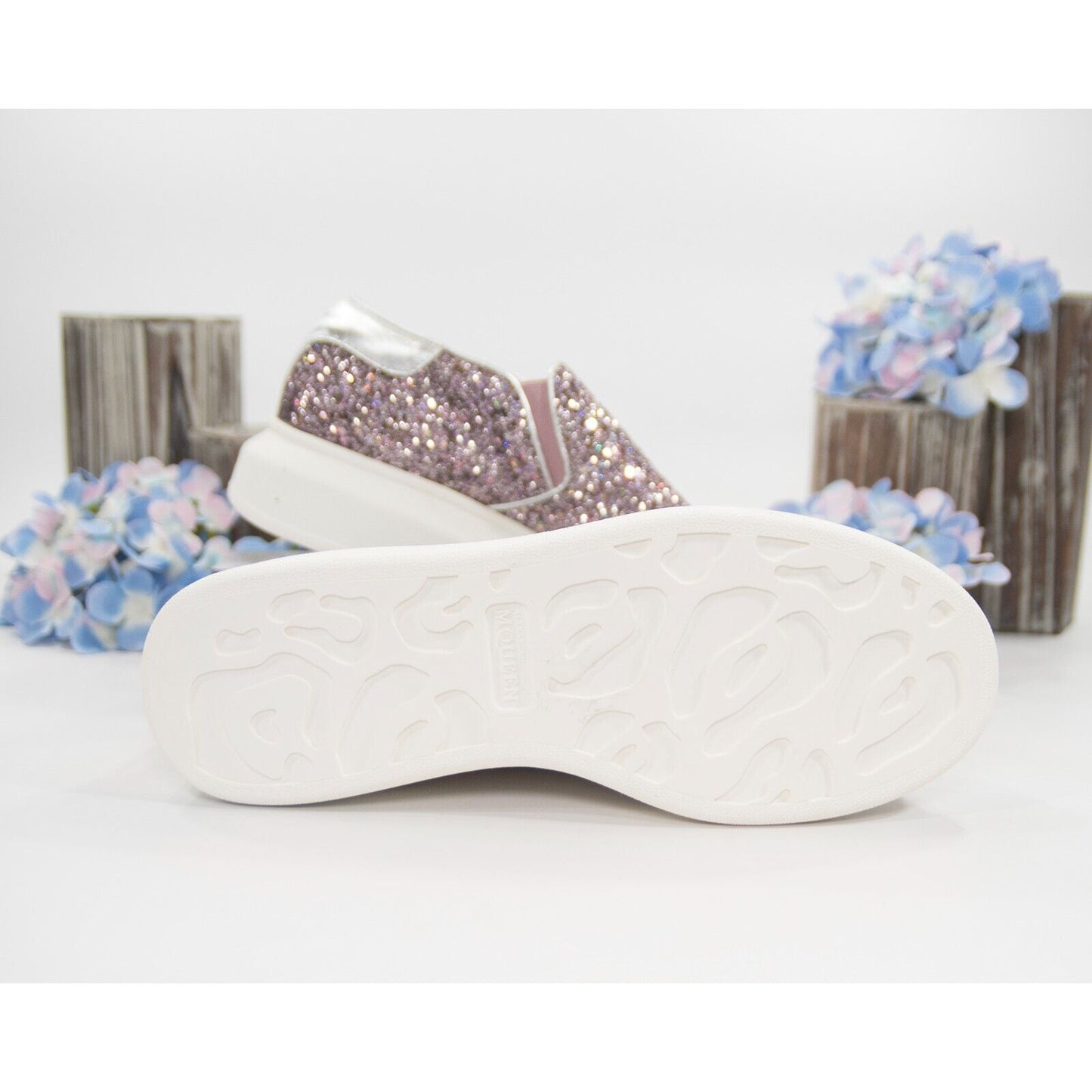 Alexander McQueen Multi Glitter Leather Slip On Oversize Sneakers 39.5 NWOB