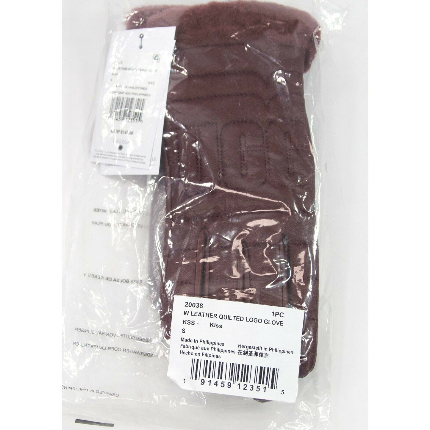 Ugg Burgundy Quilted Leather Conductive Tech Palm Shearling Fur Gloves Small