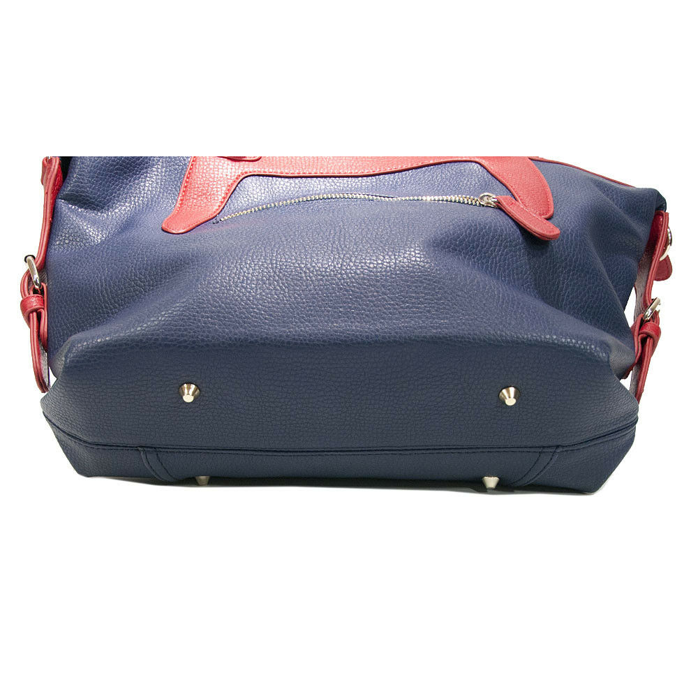 Amrita Singh Colorblock Faux Leather Woven Handle Large Satchel Shoulder Bag NWT