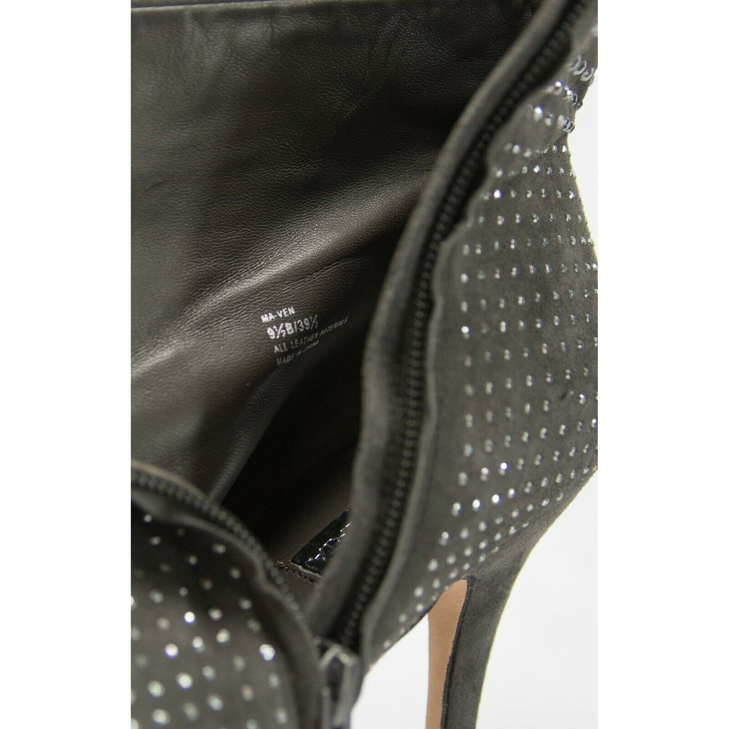 BCBG MaxAzria Grigio Grey Studded Kid Suede Leather High Heel Bootie Size 9.5
