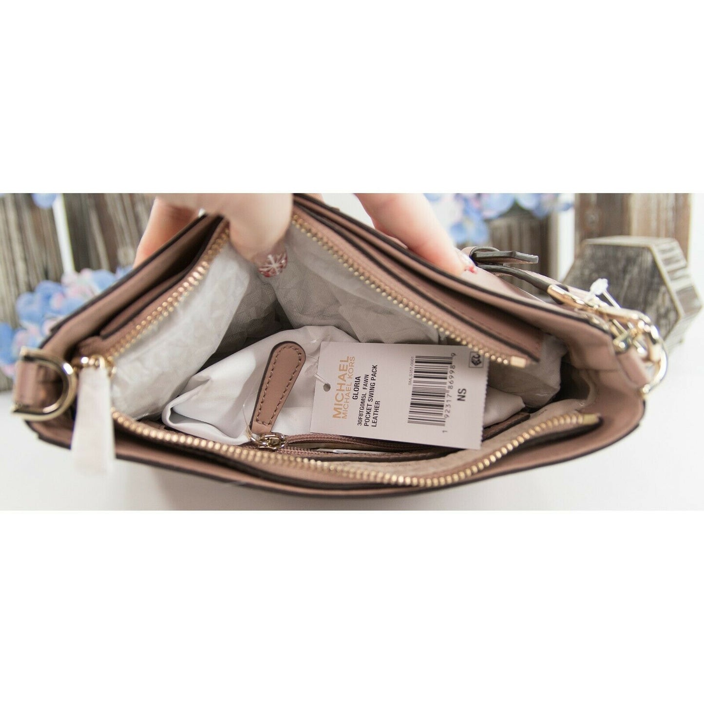 Michael Kors Fawn Leather Swingpack Pocket Large Crossbody Bag NWT
