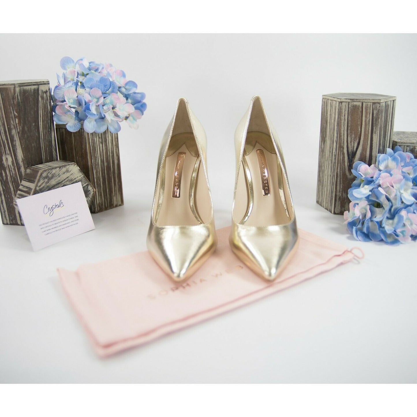 Sophia Webster Coco Gold Leather Ombre Crystal Encrusted Heels Size 37 7 NIB